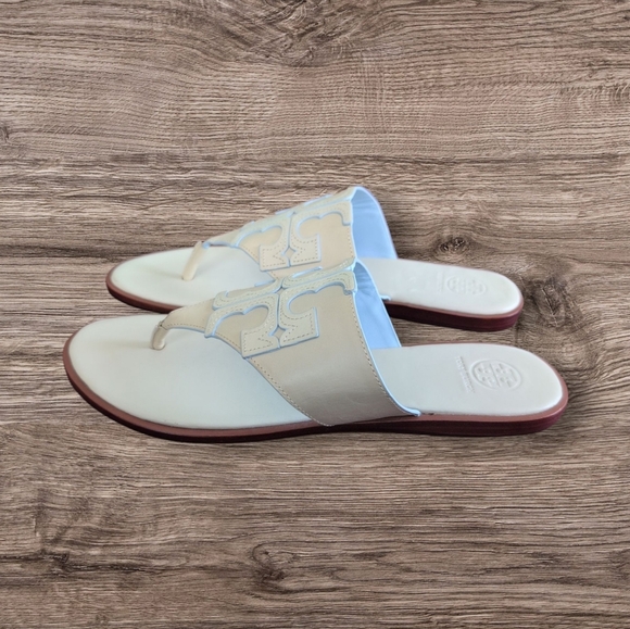 Tory Burch Jamie Dulce De Leche Full T Logo Thong Full Leather Sandals - Picture 3 of 5